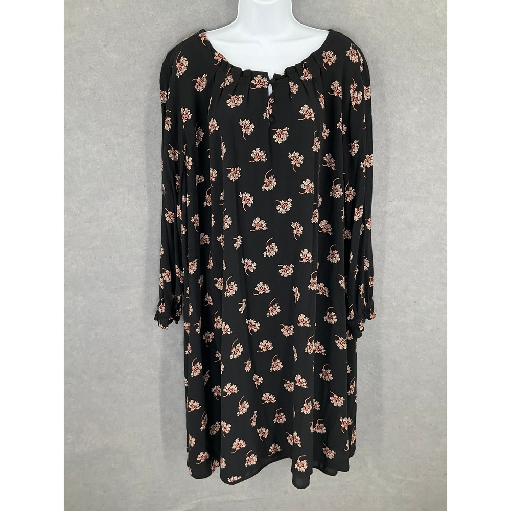 LOFT Dress Womens Sz 24 Dark Floral Long Sleeve Button Feminine Boho Chic